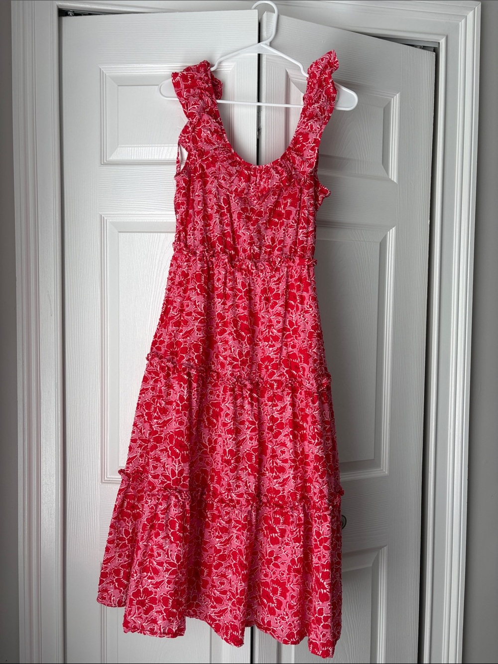 J Crew Women's Red Floral Tiered Sundress